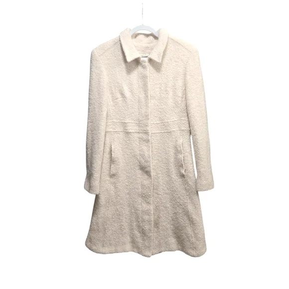 Vintage Marvin Richards Trench Coat Cream Bouclé Wool Blend Size Medium EUC - Picture 15 of 16